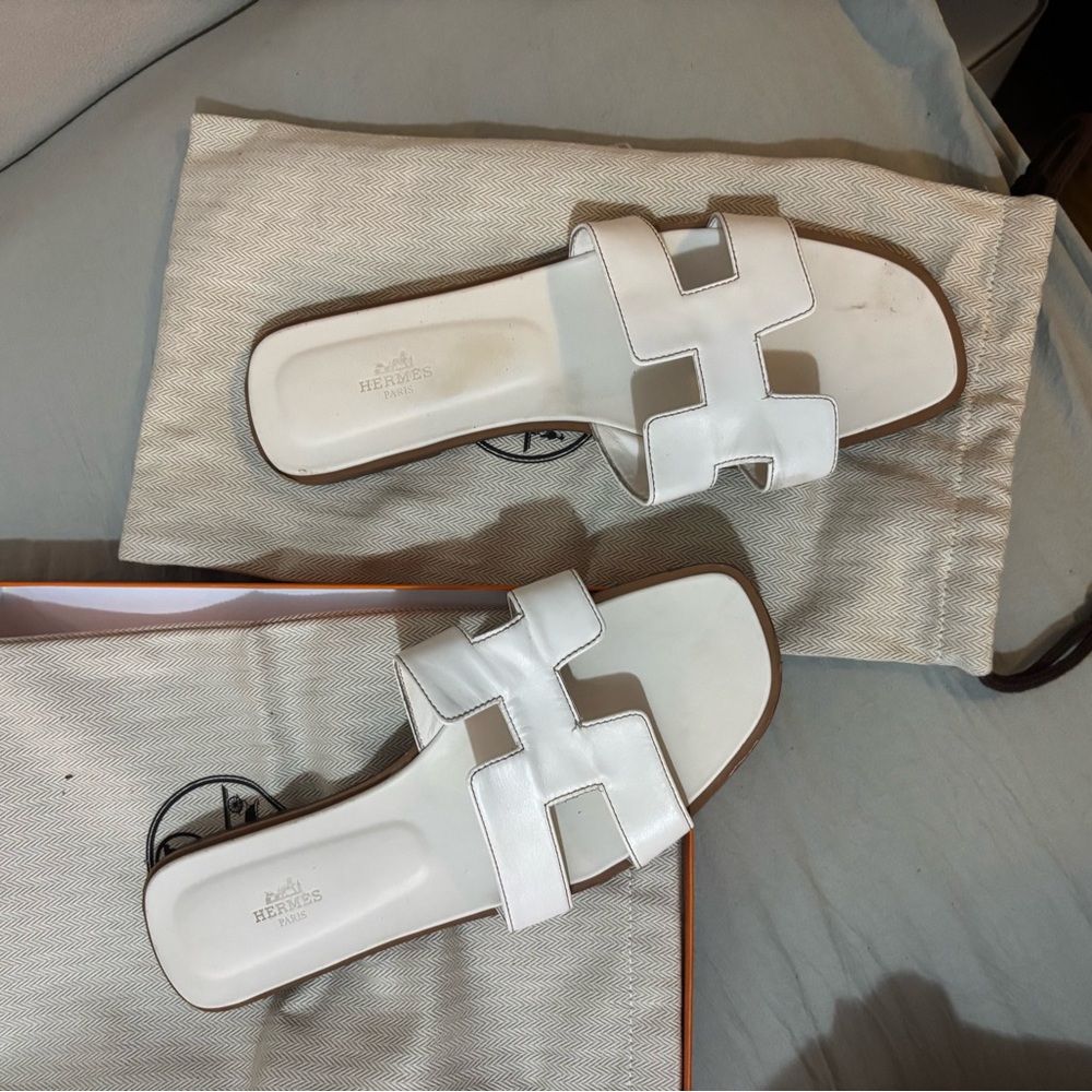 White Leather Oran Slide Sandals - Women's